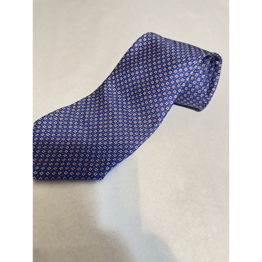 Vintage Blue Polo Ralph Lauren Mens Silk Tie Geometric Squares USA 59"